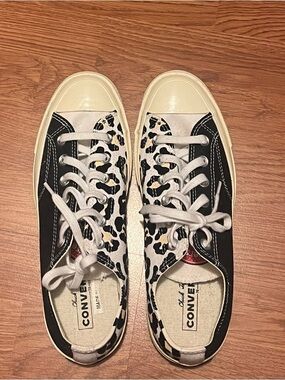 Converse Women's Low Top Leopard Canvas Sneakers - Black/White/Cream